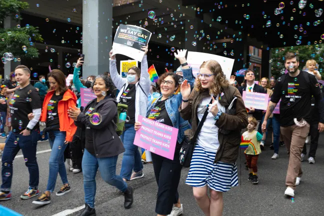 Commissioner Vega Pederson marches in the June 19 PRIDE parade in Portland.
