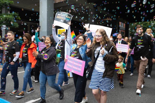 Commissioner Vega Pederson marches in the June 19 PRIDE parade in Portland.