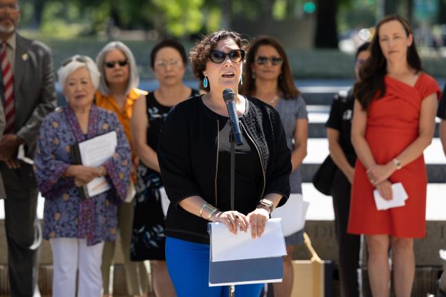 Commissioner Jessica Vega Pederson spoke in solidarity with the Asian American community