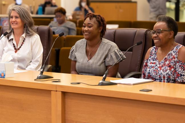 (Left to right) Multnomah County Interim Director of Parent Child Family Health, HBI Program Specialist Desha Reed and HBI Nurse Supervisor and Program Manager Violet Larry.