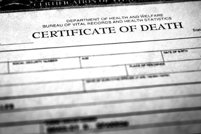 Image of a death certificate.