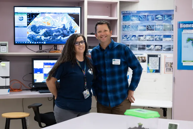 Jennifer Hastings, a Multnomah Education Service District (MESD) science teacher and Mark Nelsen pose for photo.