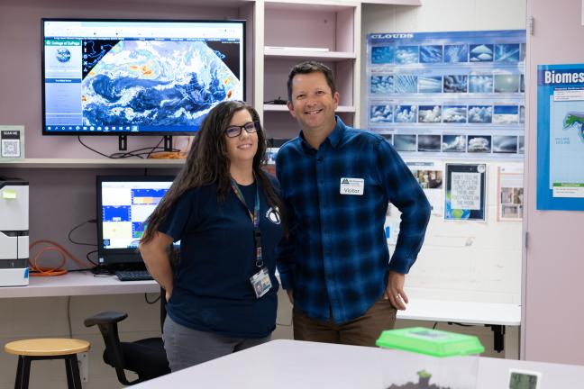 Jennifer Hastings, a Multnomah Education Service District (MESD) science teacher and Mark Nelsen pose for photo. 