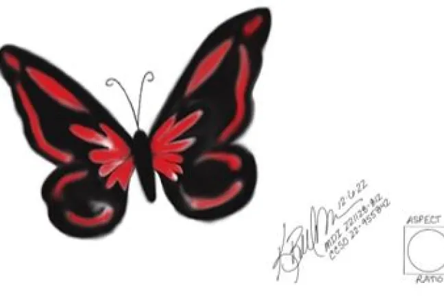 Tattoo on right shoulder of unidentified woman.