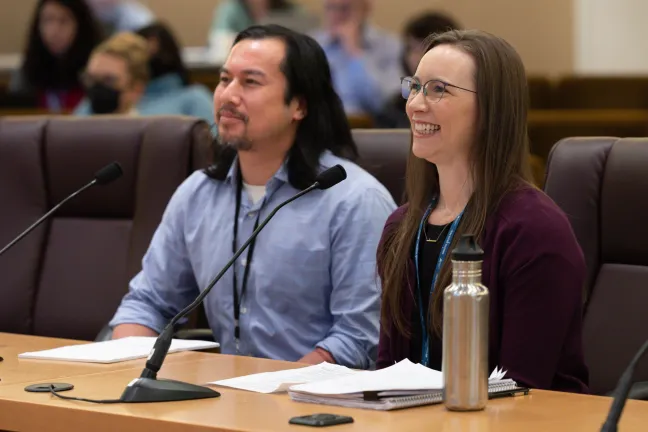 A photo of Dr. Alison Sachet, manager of the Evaluation and Research Unit, and senior research and evaluation analyst Dr. Timothy Ho