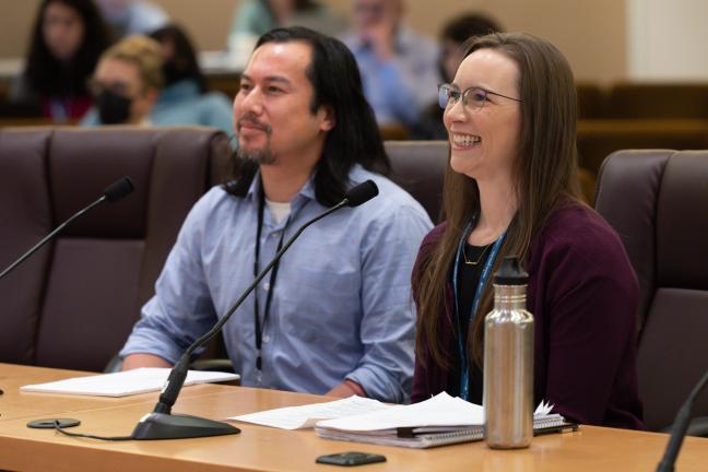 A photo of Dr. Alison Sachet, manager of the Evaluation and Research Unit, and  senior research and evaluation analyst Dr. Timothy Ho