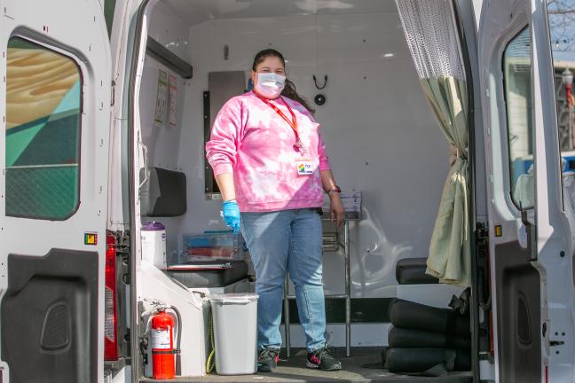 Marsha Brumbaugh administers a syphilis test