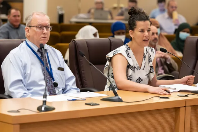Adrienne Daniels presents to the Board of Commissioners