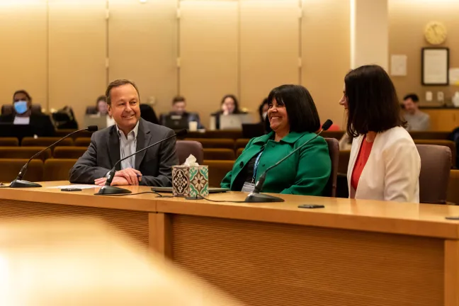 Dan Field, Serena Cruz and Margi Bradway smiling and laughing