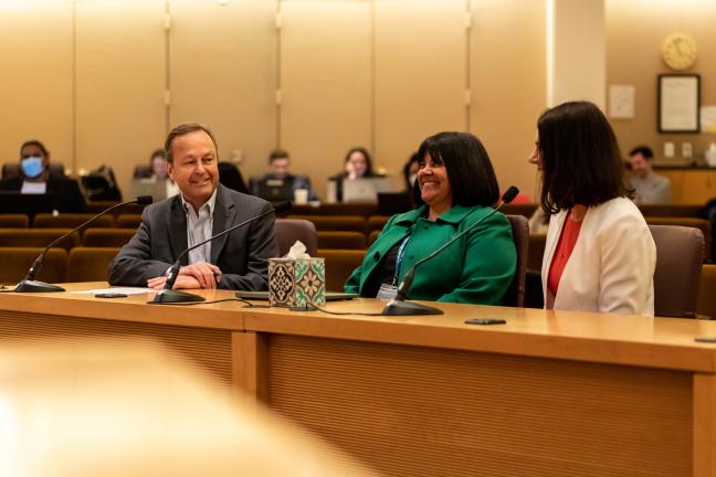 Dan Field, Serena Cruz and Margi Bradway smiling and laughing