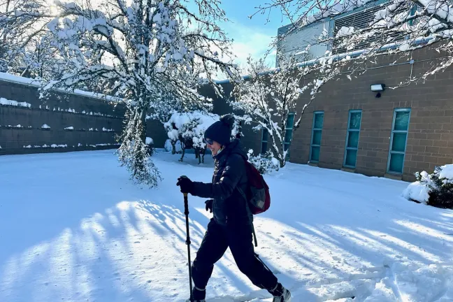 nurse Jana Jarosh skied to the Donald E. Long Juvenile Detention Center during the February 2023 severe winter weather event