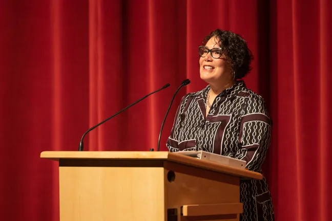 Chair Jessica Vega Pederson at her 2023 State of the County speech.