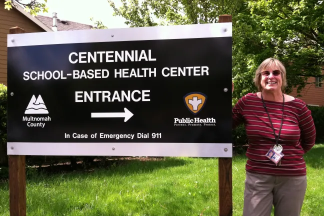 Jill Daniels at the Centennial School-Based Health Center in Gresham. Jill was the manager of the school-based health center program in 2007 until she retired in 2014.