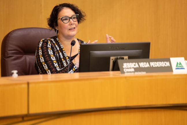 Chair Jessica Vega Pederson at a recent Board meeting.