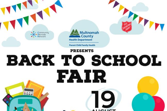 Back to school fair. August 19, 11am-2pm. Salvation Army, 5325 N Williams Avenue.