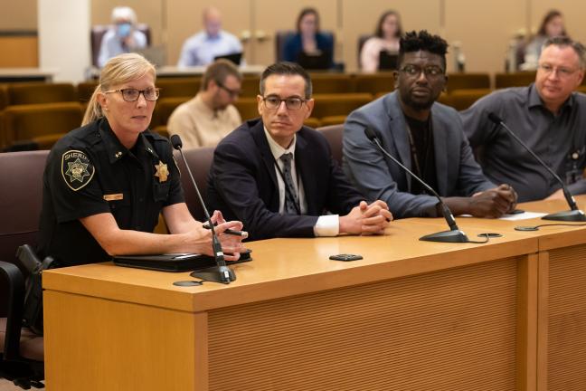 From left: Multnomah County Sheriff Nicole Morrisey O'Donnell, Multnomah County Health Department interim director Valdez Bravo, Myque Obiero, director of Corrections Health and Dr. Elliott Lawson, Corrections Health medical director.