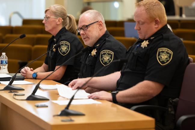 Multnomah County Law Enforcement Chief Deputy James Eriksen (center) speaks to board.