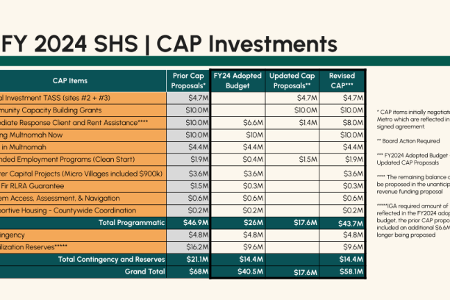 Table showing corrective action plan investments. 