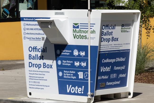 New official ballot drop box near Multnomah County Elections Building