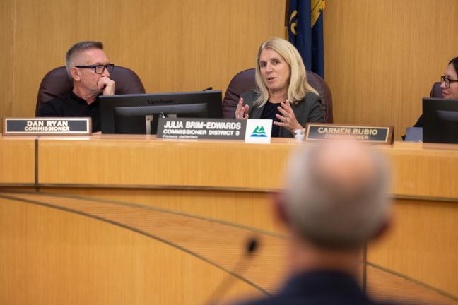 Dan Ryan and Julia Brim-Edwards at the dais in the boardroom