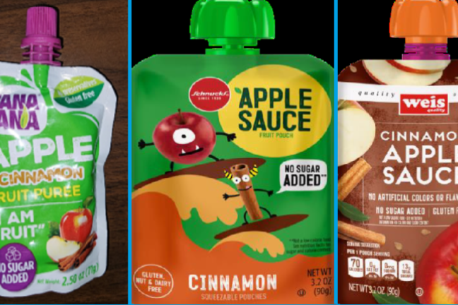 Consumers should not eat, sell, or serve recalled WanaBana, Schnucks, and Weis brand apple cinnamon pouches.