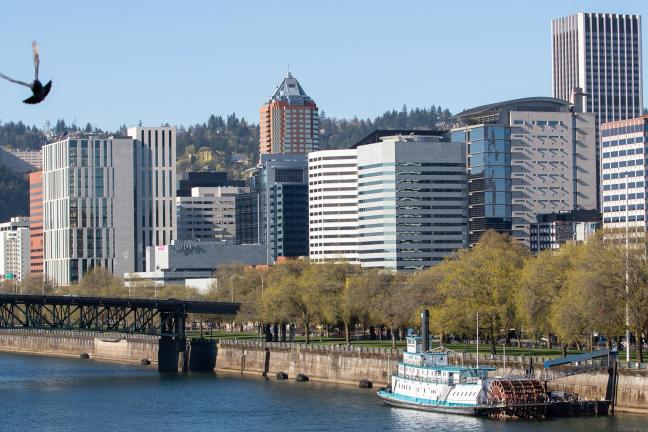 Photo of downtown Portland with Willamette River