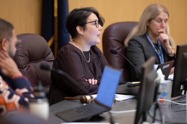 Chair Jessica Vega Pederson at the dais
