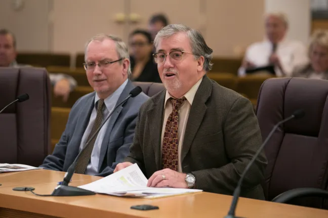 From left: Multnomah County Courthouse Project Manager JD Deschamps and County Attorney Ken Elliott