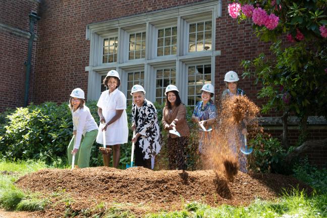 Director Vailey Oehlke, left, at the North Portland groundbreaking in May 2023.