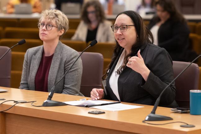 Rachael Banks and Elizabeth Edwards present to the Board