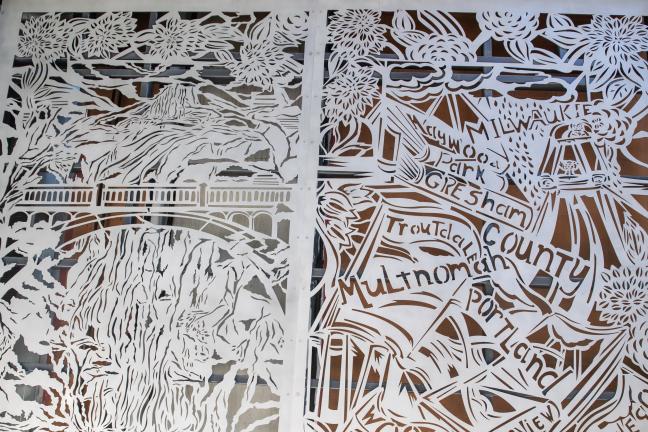 Barbara Earl Thomas' steel murals depict the places of Multnomah County.