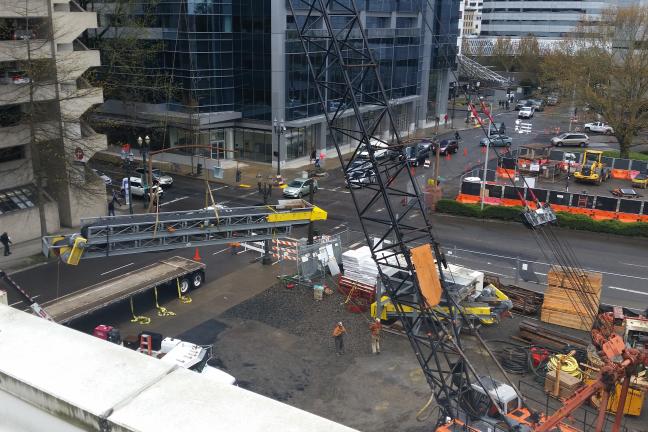 A conveyor belt will be installed to help remove soil from the Central Courthouse site.