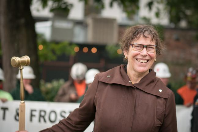 Commissioner Shiprack smiles for camera at courthouse groundbreaking