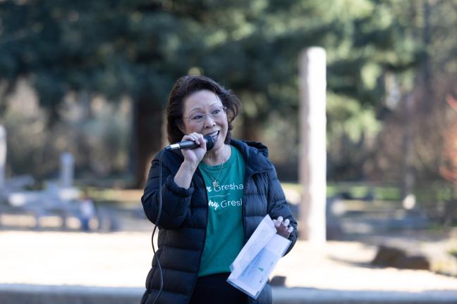 Commissioner Stegmann speaking at the park