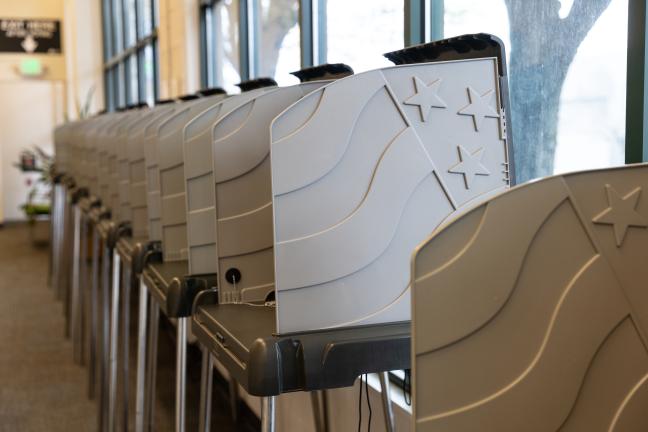 Voter booths at the Multnomah County Elections Office.