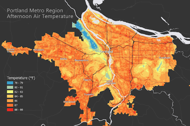 Portland metro region afternoon air temperature 