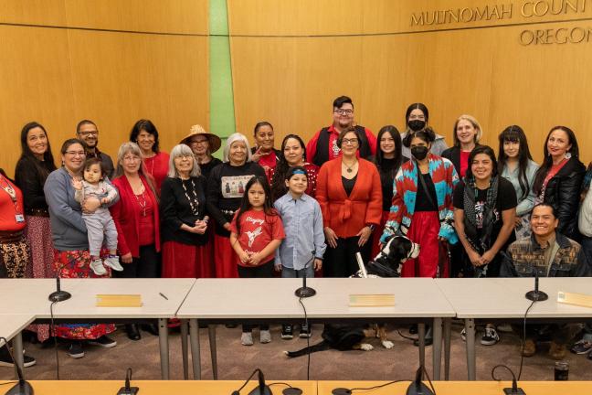 Board of County Commissioners and community members gathered for the proclamation at the board meeting. 