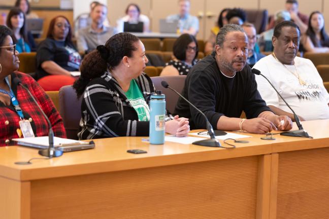 From left: Lanel Jackson, an Employees of Color Employee Resource Group event coordinator and Black Cultural Library Advocate; Jackie Tate, president of AFSCME Local 88; Byron Bond, case manager and Larry Turner, a clinical services specialist.