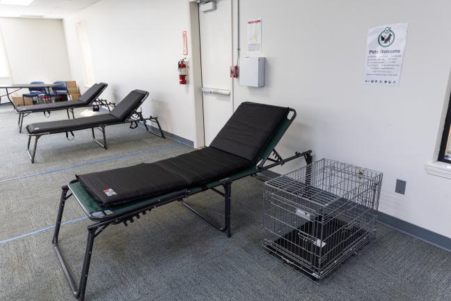 Cots await guests at the County's Cook Plaza cooling center on July 5, 2024.