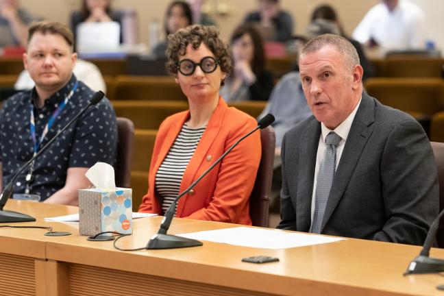 From right: Multnomah County Elections Director Tim Scott, Ranked Choice Voting Project Manager Leah Benson and Scotty Sherington, Voter Education and Outreach Senior Program Specialist