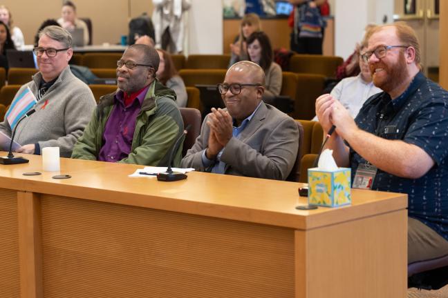 From right: Nick Tipton, Dr. Christopher Evans, Carlos Dory, Scott Moore