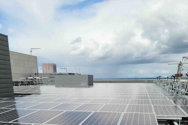 Solar power, produced by photovoltaic panels on the courthouse roof, feeds into a circuit that services the bridge and helps offset energy use from bridge lifts and lighting.