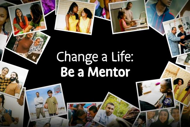 A photo collage captures several moments of adults spending time with youth