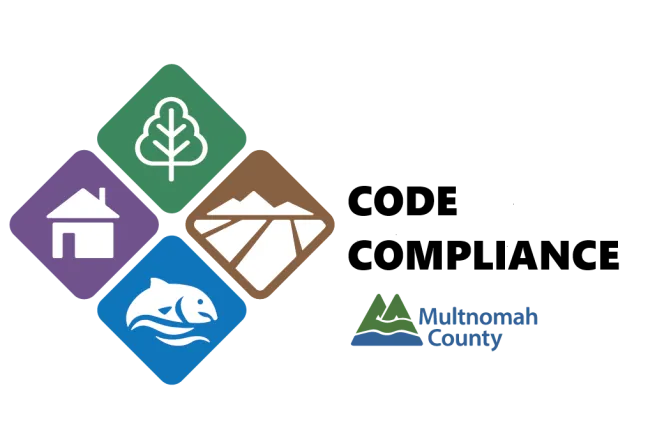 Multnomah County Logo showing symbols for home land tree and fish