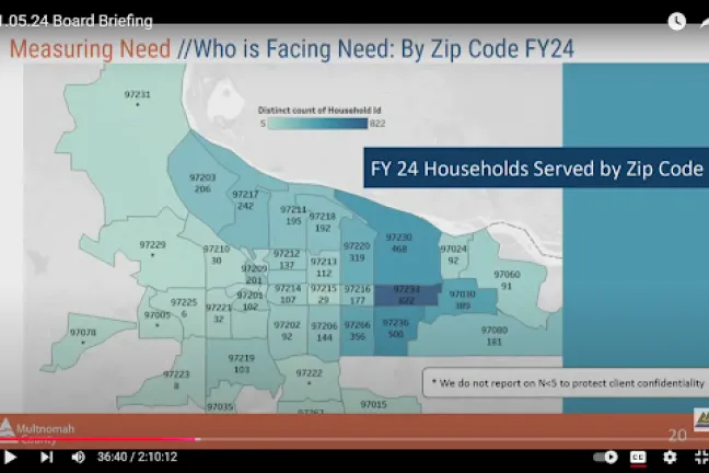 Map of zip codes of those who have requested and received rent assistance in fiscal year 2024