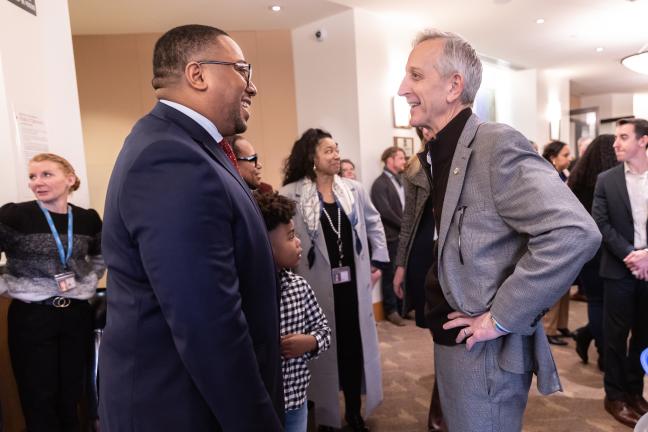 Commissioner Vince Jones-Dixon, left, and Portland Mayor Keith Wilson on Jan. 6, 2025, in the Multnomah County Boardroom.