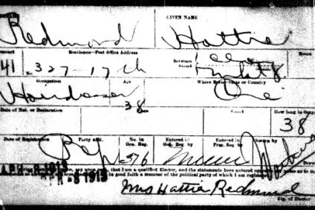 Image of a Voter Registration Card from 1912