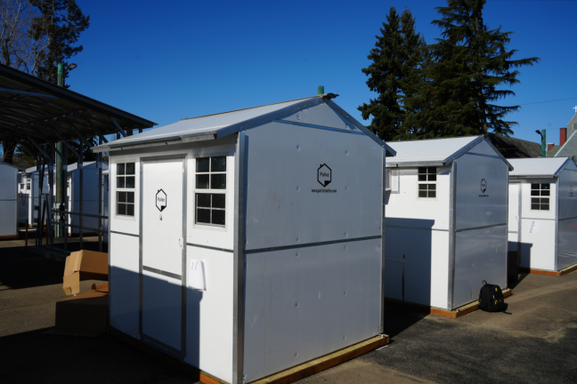 A row of tiny home pods