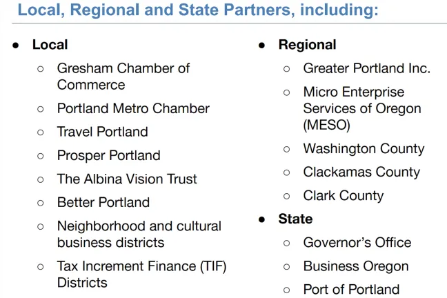 A slide showing local, regional and state partners that will be helping on the report