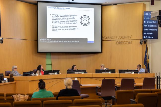 Board of commissioners during a board meeting